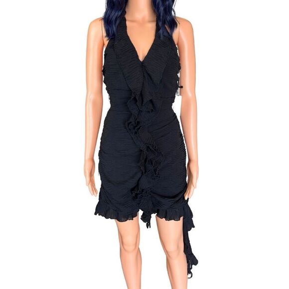 NWT ASTR The Label Revolve Black Ruffle Halter Mini Cocktail Dress Small - Picture 2 of 9